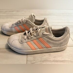 Adidas suede low tops. Silver with peach stripes.
